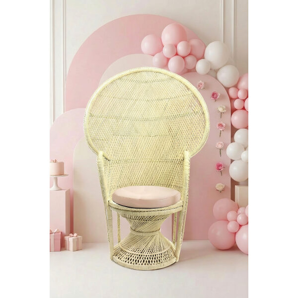 Harmonious Cream Wicker Throne Chair Rental